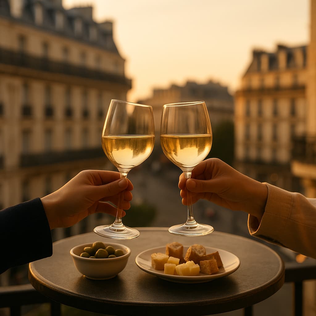 Aperitivo francés en una terraza de París con vino y bocados – Ritual social francés – Edukmi