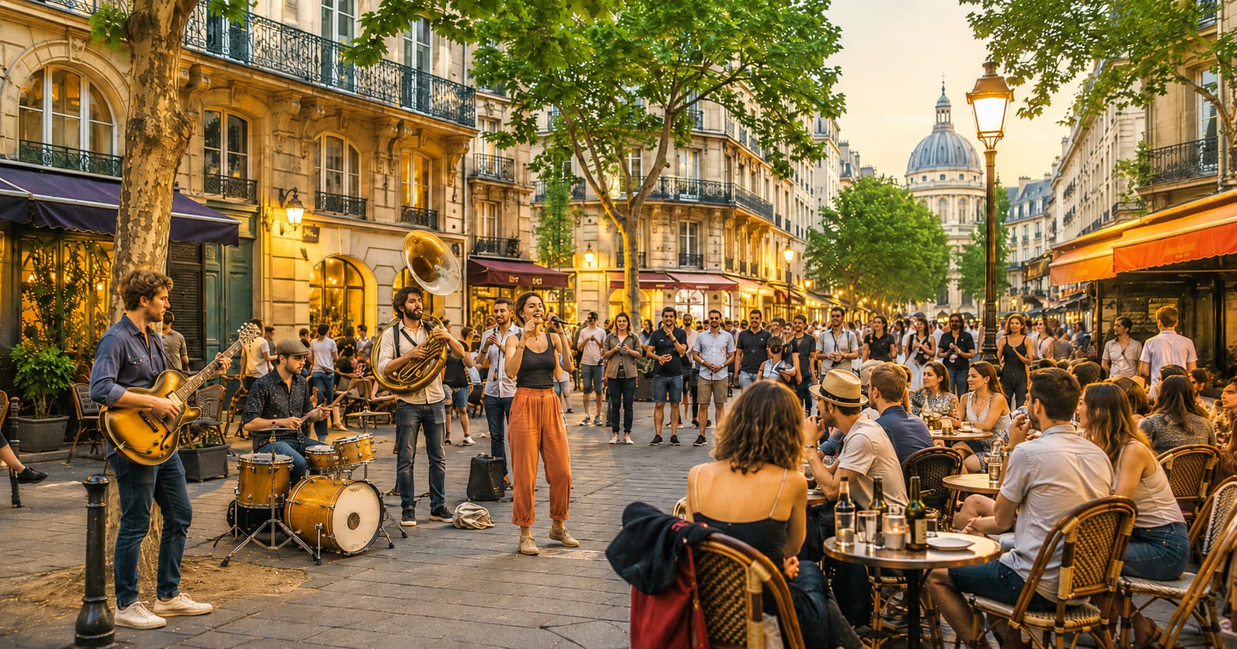 Músicos tocando en una calle francesa durante la Fête de la Musique – Cultura francesa – Edukmi